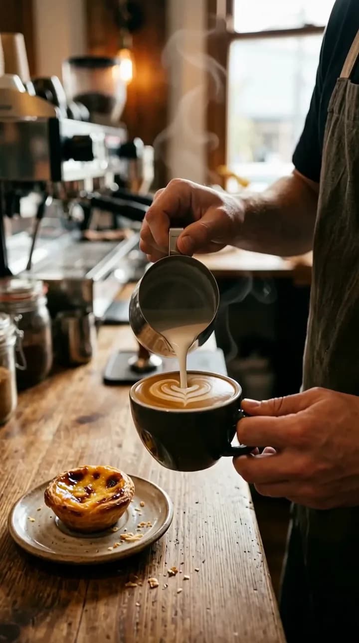 Vidéo · Café latte et pastel de nata