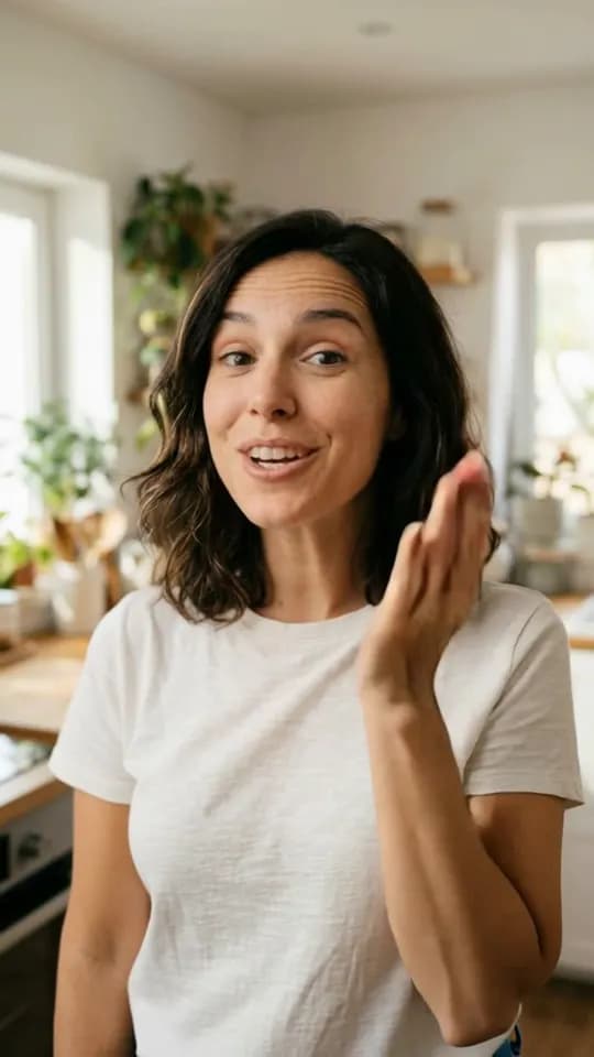 Sofia repeating the same gestures in her own kitchen, with her own voice