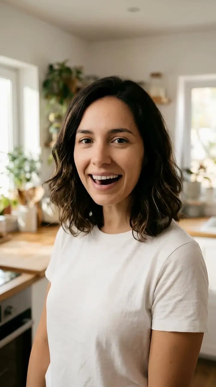 Laughing to camera